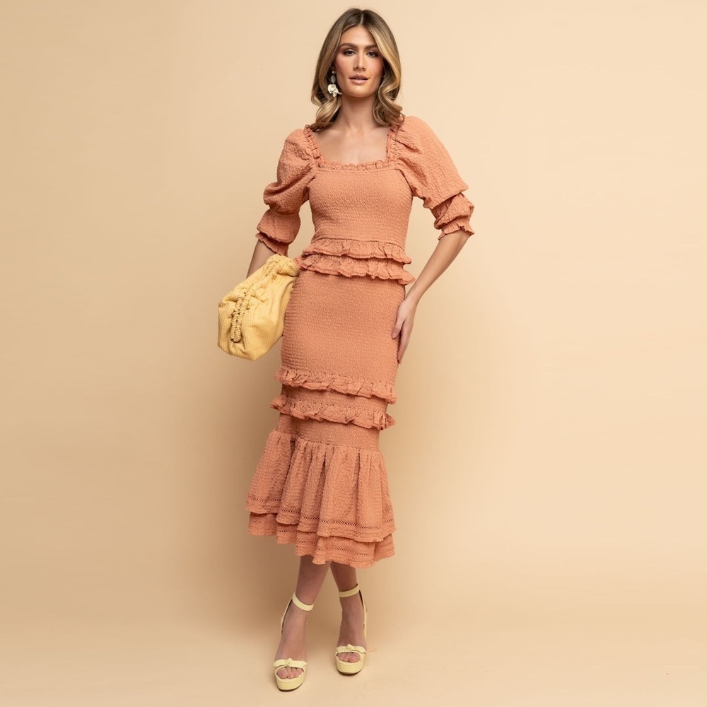 Rachel Parcell - Bubble Crepe Midi Dress - Dusty Peach